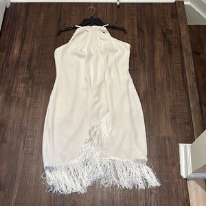 Carmen Marc Valvo White Fringe Dress, Size 12